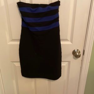 Express black and blue strapless cocktail dress
